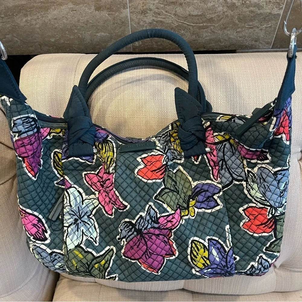 Vera Bradley Hadley Satchel Falling Flowers Bag Green Cross body